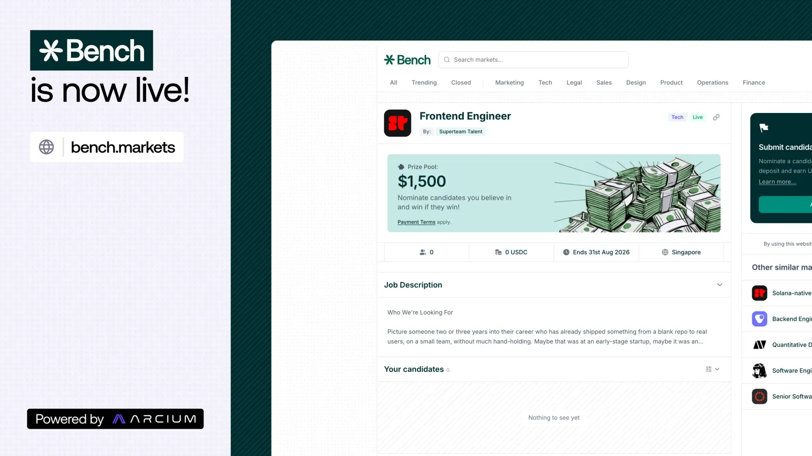 Arcium Launches Bench: Confidential Hiring Markets on Solana